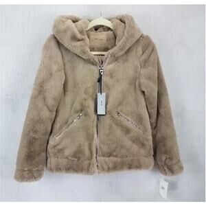Blank Nyc Front FullZip Faux Fur Bomber Jacket Long Sleeve Sand Stoner LARGE NEW